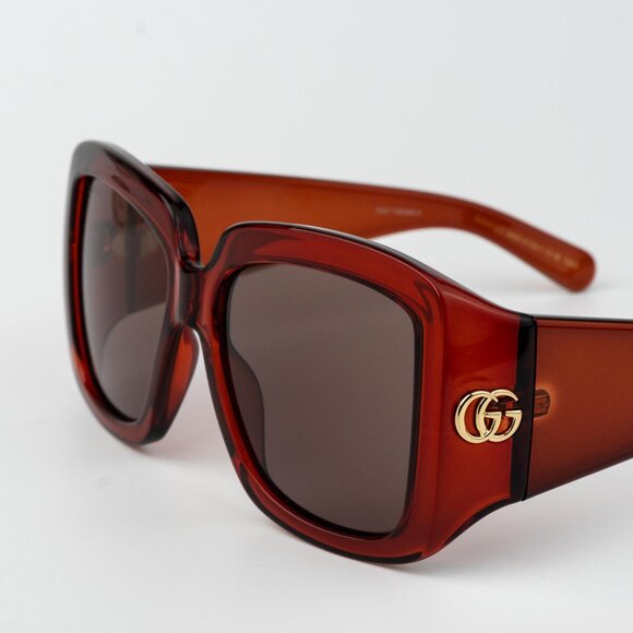 Gucci Women Sunglasses Transparent Burgundy Square GG1402S 003 NEW AUTHENTIC - Picture 9 of 14